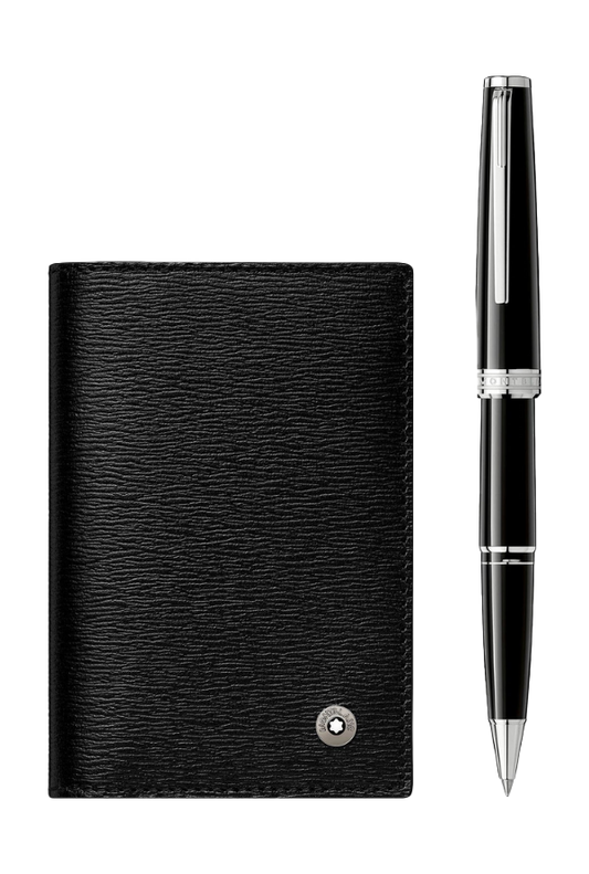 Montblanc Gift Set With PIX Black Rollerball Pen And Westside Business Card Holder With V Gusset – Black