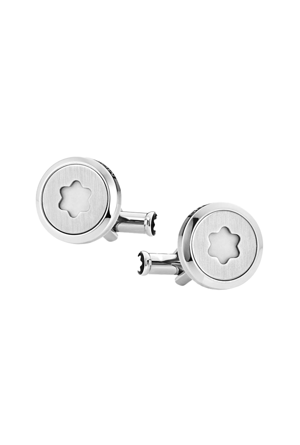 Starwalker Cufflinks, round in stainless steel with illuminating Montblanc emblem