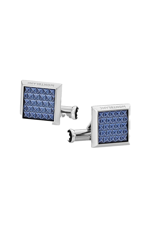 Cufflinks, rectangular in stainless steel with blue patterned inlay