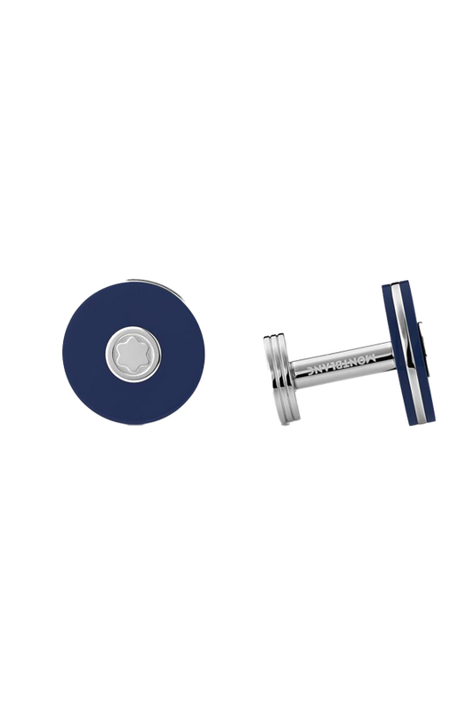 Cufflinks, round in stainless steel with blue resin