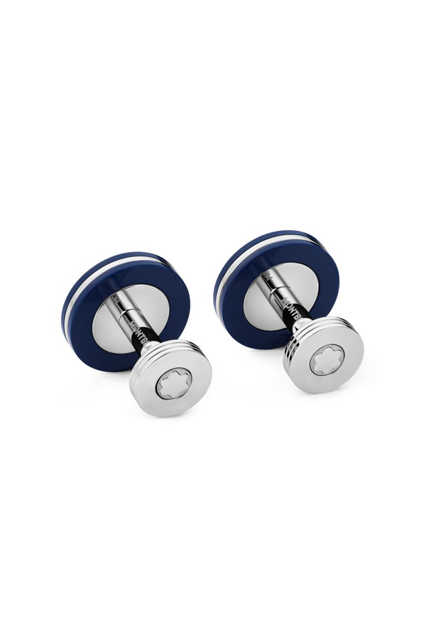 Cufflinks, round in stainless steel with blue resin