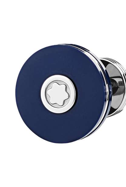 Cufflinks, round in stainless steel with blue resin