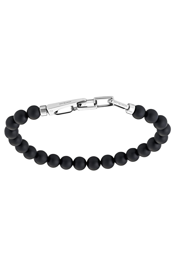 Onyx-bead bracelet with carabiner closure in stainless steel