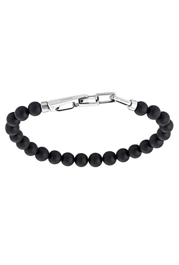 Onyx-bead bracelet with carabiner closure in stainless steel