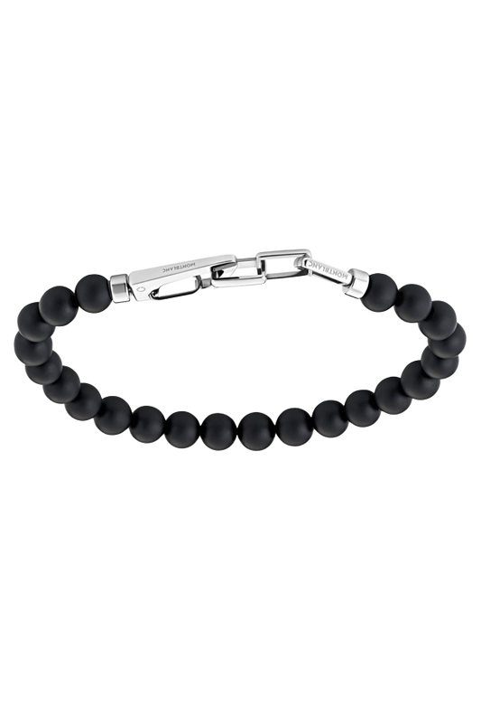 Onyx-bead bracelet with carabiner closure in stainless steel